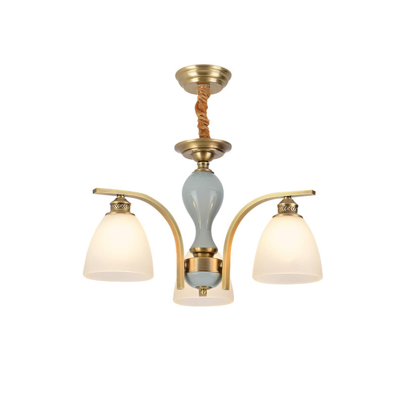 Frosted Glass Brass-Blue Chandelier Antique Style Light - Rebooters
