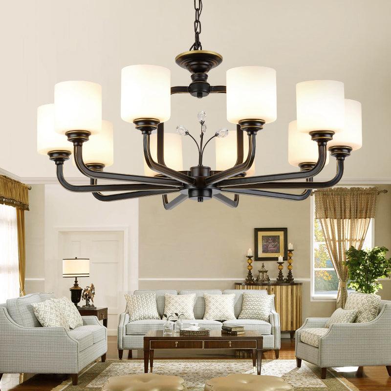 Cylinder Living Room Hanging Pendant Light Vintage Style Milky Glass Chandelier Lamp 25 Inch - Rebooters