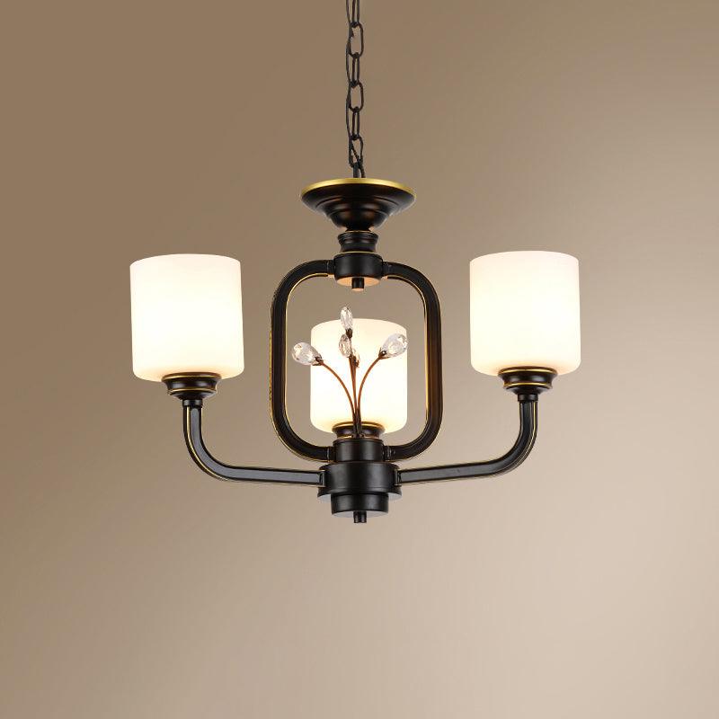 Cylinder Living Room Hanging Pendant Light Vintage Style Milky Glass Chandelier Lamp 25 Inch - Rebooters