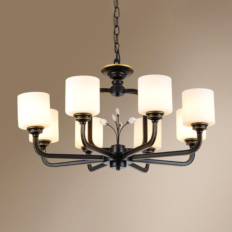 Cylinder Living Room Hanging Pendant Light Vintage Style Milky Glass Chandelier Lamp 25 Inch - Rebooters
