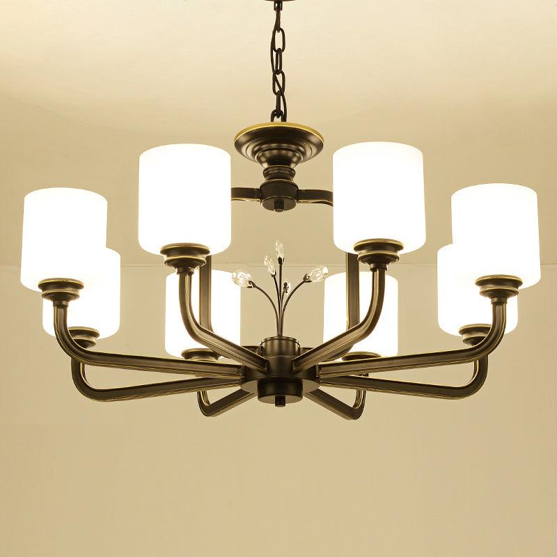 Cylinder Living Room Hanging Pendant Light Vintage Style Milky Glass Chandelier Lamp 25 Inch - Rebooters