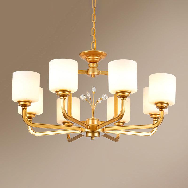 Cylinder Living Room Hanging Pendant Light Vintage Style Milky Glass Chandelier Lamp 25 Inch - Rebooters
