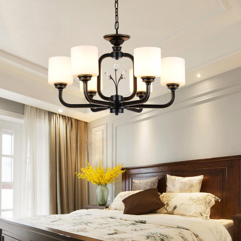 Cylinder Living Room Hanging Pendant Light Vintage Style Milky Glass Chandelier Lamp 25 Inch - Rebooters