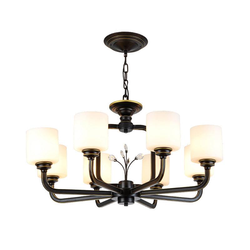 Cylinder Living Room Hanging Pendant Light Vintage Style Milky Glass Chandelier Lamp 25 Inch - Rebooters