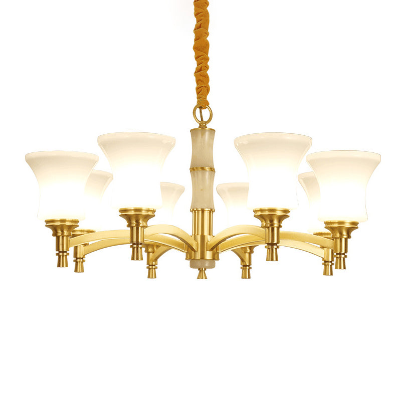 Traditional Flare Chandelier Lighting Fixture Opal Frosted Glass Pendant Lamp - Rebooters