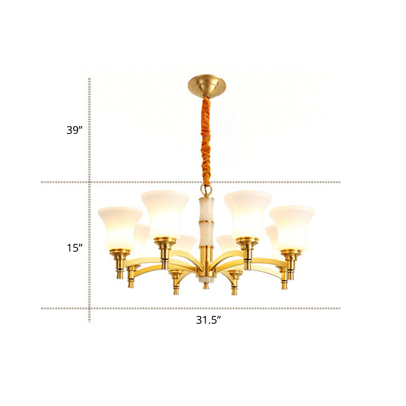 Traditional Flare Chandelier Lighting Fixture Opal Frosted Glass Pendant Lamp - Rebooters
