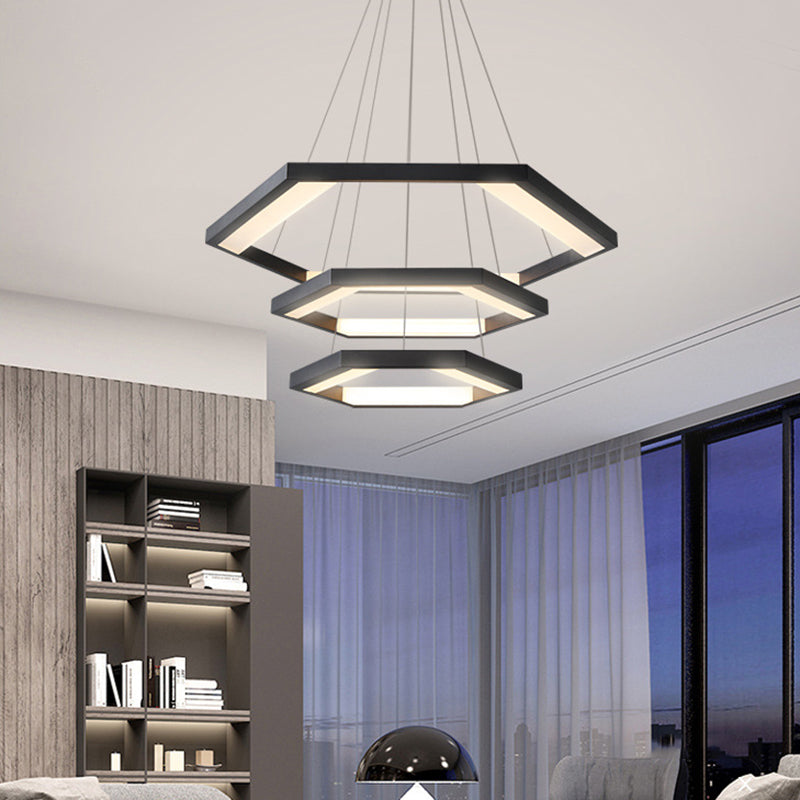 Hexagon Acrylic Chandelier Modernist 1/2/3 Lights Black Led Ceiling Light - Rebooters