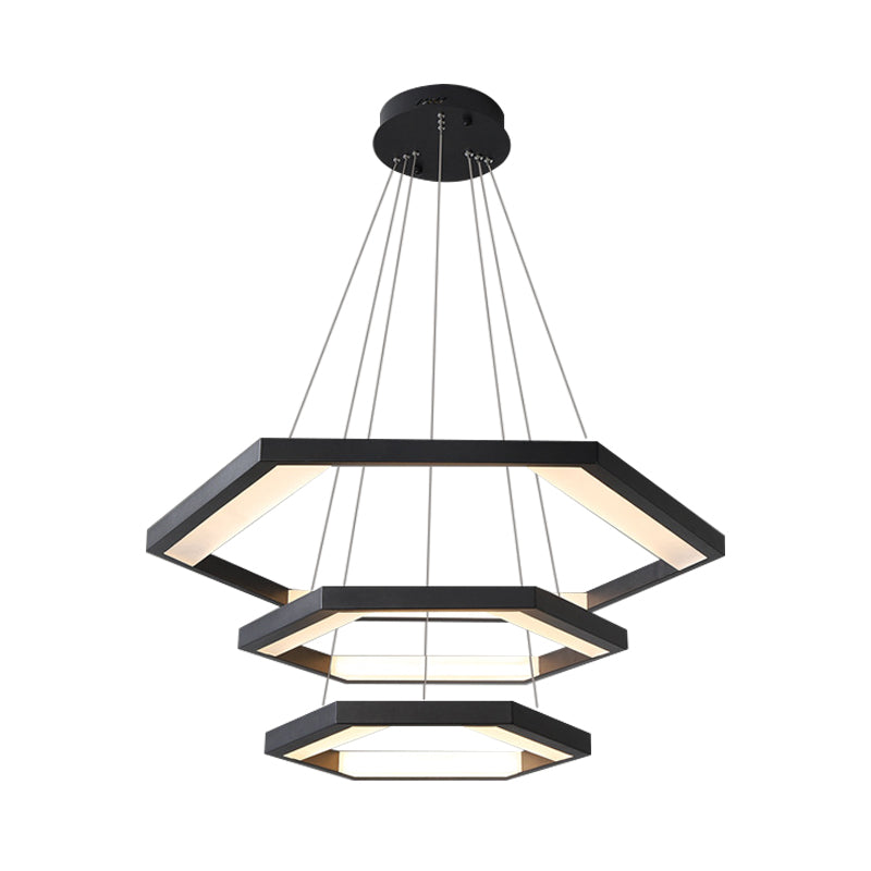 Hexagon Acrylic Chandelier Modernist 1/2/3 Lights Black Led Ceiling Light - Rebooters