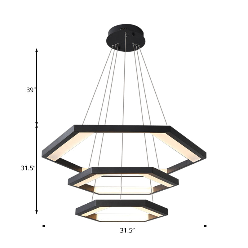 Hexagon Acrylic Chandelier Modernist 1/2/3 Lights Black Led Ceiling Light - Rebooters