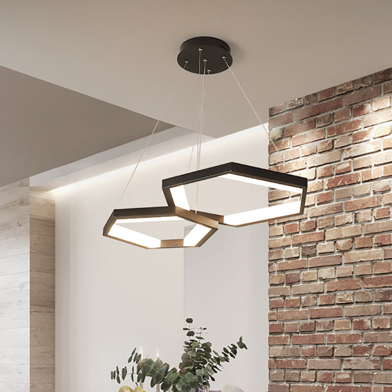 Hexagon Acrylic Chandelier Modernist 1/2/3 Lights Black Led Ceiling Light - Rebooters