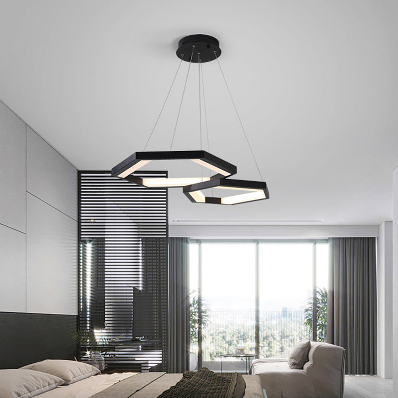 Hexagon Acrylic Chandelier Modernist 1/2/3 Lights Black Led Ceiling Light - Rebooters