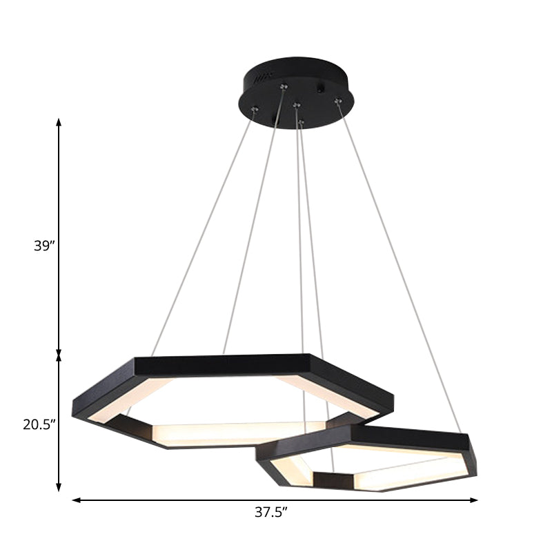 Hexagon Acrylic Chandelier Modernist 1/2/3 Lights Black Led Ceiling Light - Rebooters