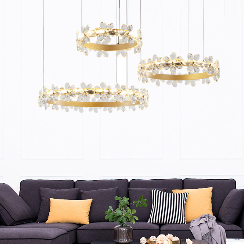 White Garland Shape Chandelier Lamp Contemporary 2/3 Lights Led Crystal Pendant - Rebooters