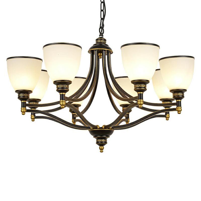 Bell Shaped Chandelier Light Vintage Black Opaline Glass - Rebooters