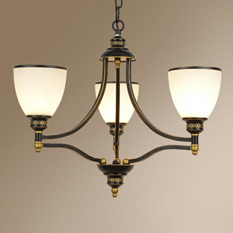 Bell Shaped Chandelier Light Vintage Black Opaline Glass - Rebooters