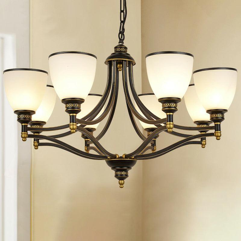 Bell Shaped Chandelier Light Vintage Black Opaline Glass - Rebooters