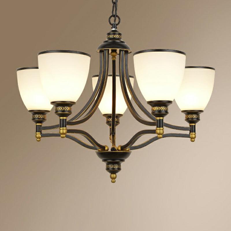 Bell Shaped Chandelier Light Vintage Black Opaline Glass - Rebooters