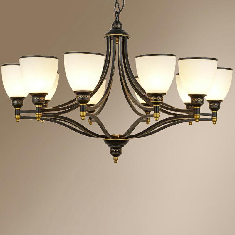 Bell Shaped Chandelier Light Vintage Black Opaline Glass - Rebooters