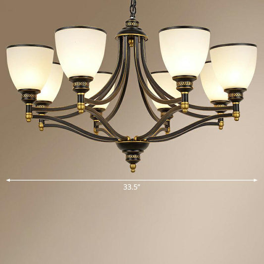 Bell Shaped Chandelier Light Vintage Black Opaline Glass - Rebooters