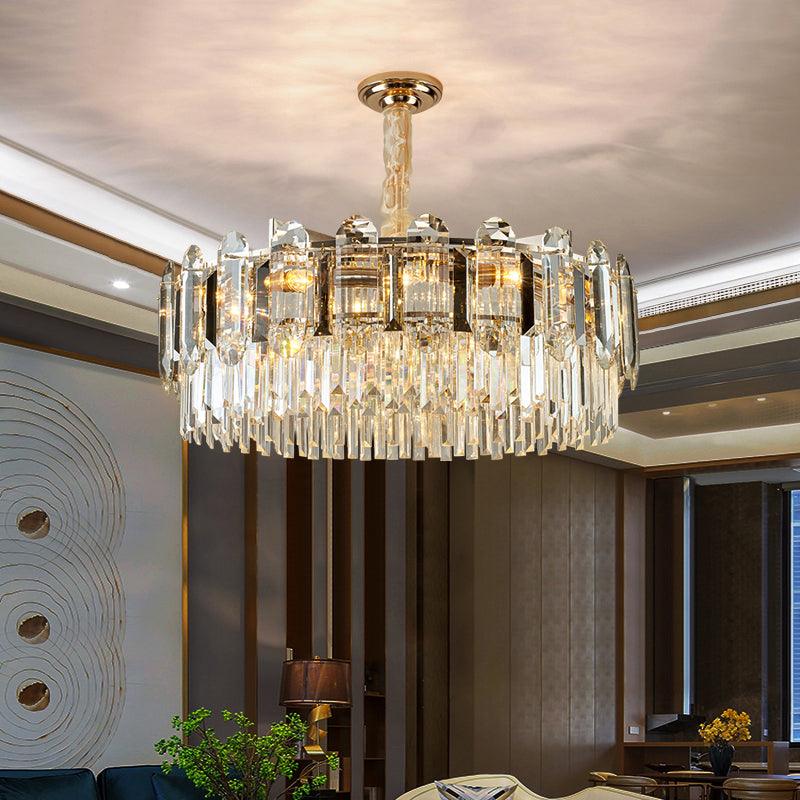 Drum Shaped Pendant Chandelier Contemporary Clear Crystal Fixture - Rebooters