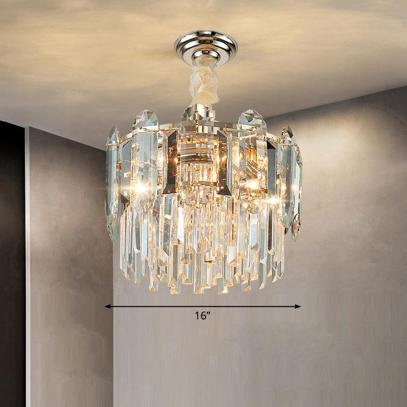 Drum Shaped Pendant Chandelier Contemporary Clear Crystal Fixture - Rebooters