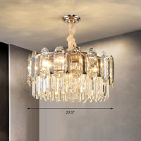 Drum Shaped Pendant Chandelier Contemporary Clear Crystal Fixture - Rebooters