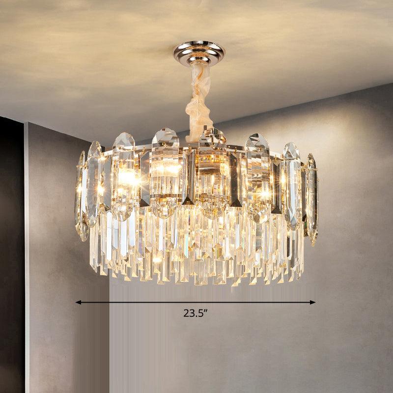 Drum Shaped Pendant Chandelier Contemporary Clear Crystal Fixture - Rebooters
