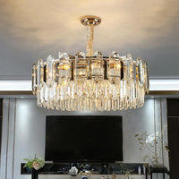 Drum Shaped Pendant Chandelier Contemporary Clear Crystal Fixture - Rebooters