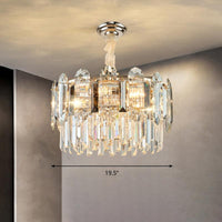 Drum Shaped Pendant Chandelier Contemporary Clear Crystal Fixture - Rebooters