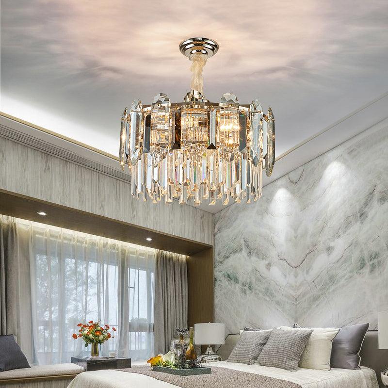 Drum Shaped Pendant Chandelier Contemporary Clear Crystal Fixture - Rebooters