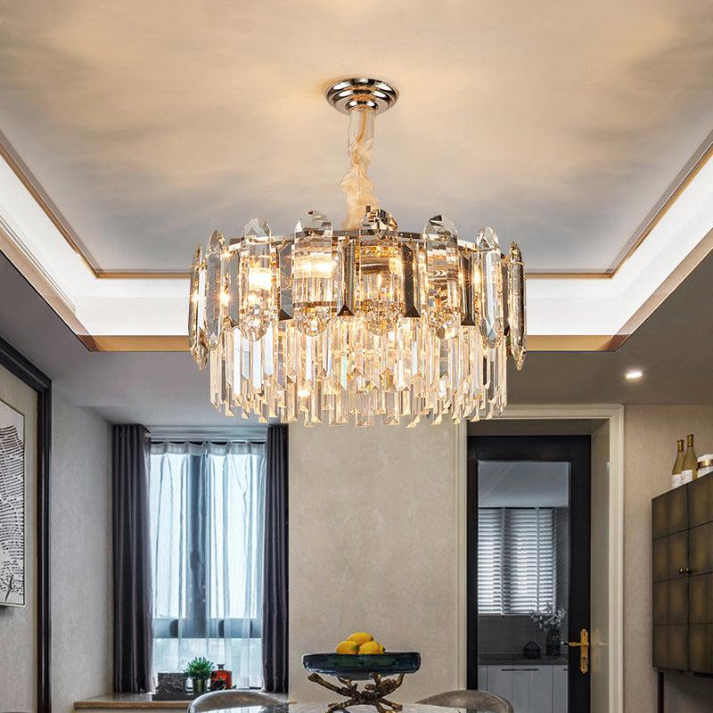 Drum Shaped Pendant Chandelier Contemporary Clear Crystal Fixture - Rebooters