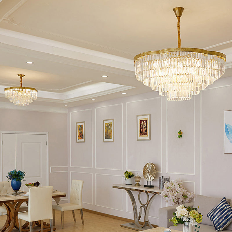 Brass Floral Layers Pendant Lamp Postmodern Crystal Chandelier - Rebooters