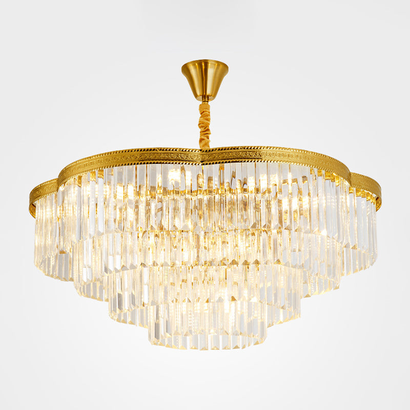 Brass Floral Layers Pendant Lamp Postmodern Crystal Chandelier - Rebooters
