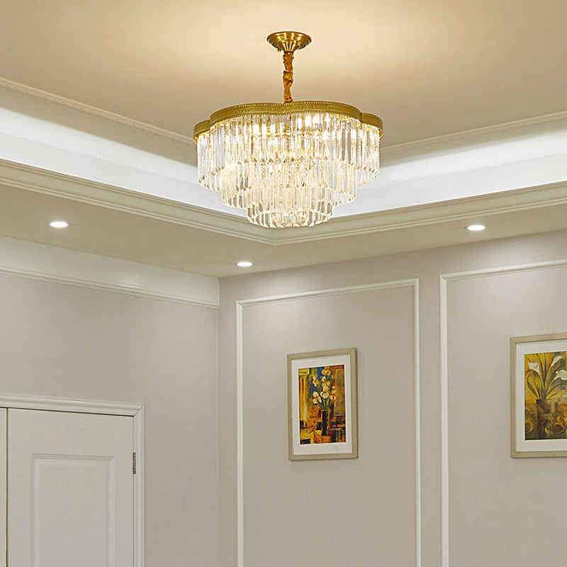 Brass Floral Layers Pendant Lamp Postmodern Crystal Chandelier - Rebooters
