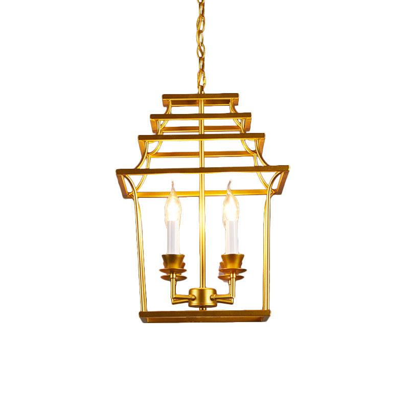 4 Heads Metal Chandelier Vintage Style Gold Cage Shade Light - Rebooters