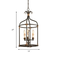 Black 3 Lights Chandelier Lighting Rustic Metal Bird Cage Pendant Lamp - Rebooters
