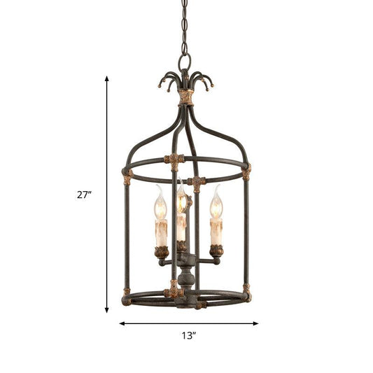 Black 3 Lights Chandelier Lighting Rustic Metal Bird Cage Pendant Lamp - Rebooters