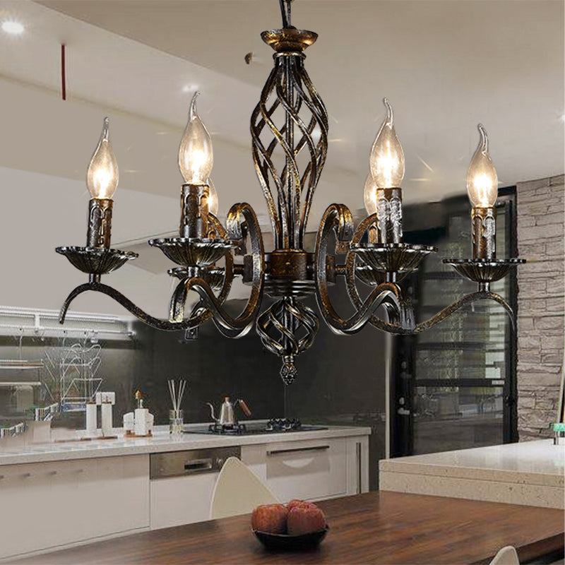 Candle Hanging Lamp Traditional Metal 6 Bulbs Black Chandelier - Rebooters
