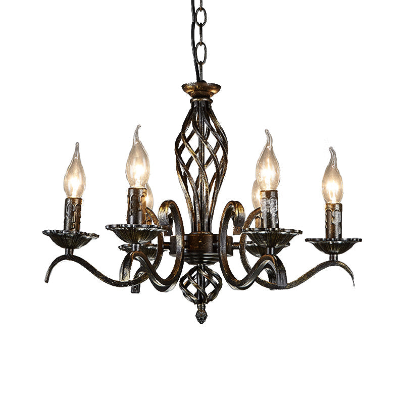 Candle Hanging Lamp Traditional Metal 6 Bulbs Black Chandelier - Rebooters