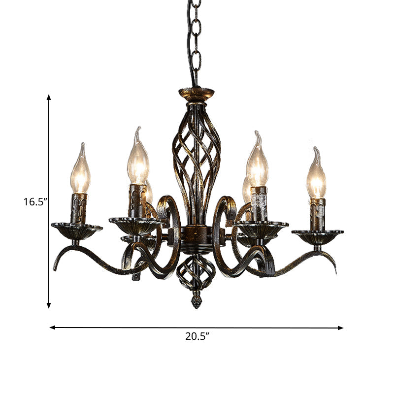 Candle Hanging Lamp Traditional Metal 6 Bulbs Black Chandelier - Rebooters