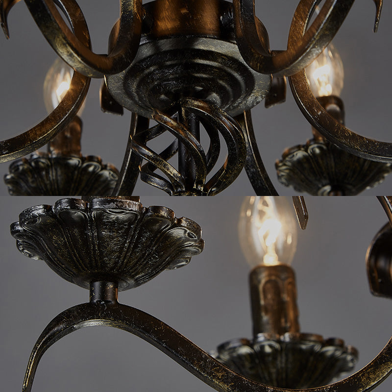 Candle Hanging Lamp Traditional Metal 6 Bulbs Black Chandelier - Rebooters