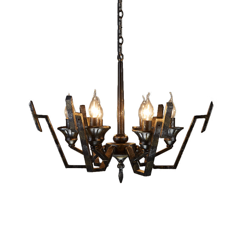 Black 6 Lights Chandelier Lighting Rustic Metal Candelabra Pendant Lamp - Rebooters