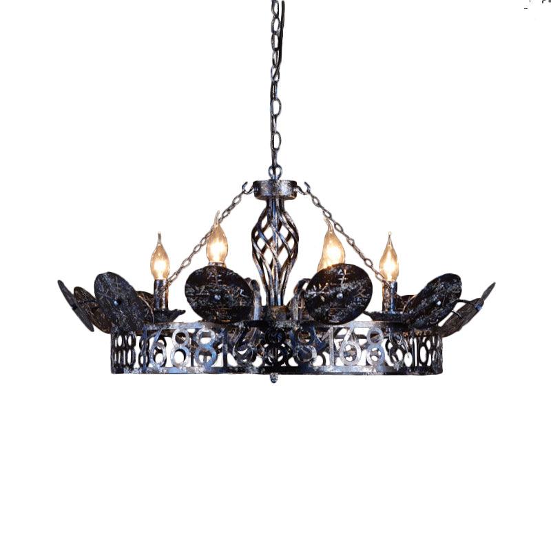 6-Light Wagon Wheel Chandelier Light Traditional Black Metal - Rebooters