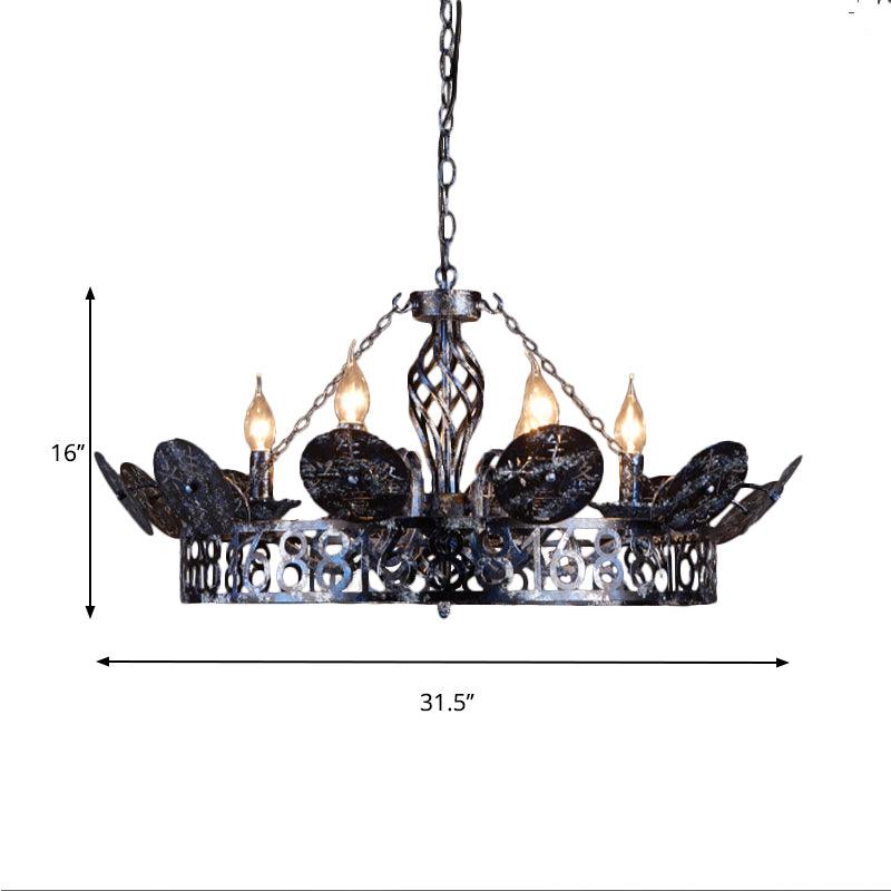 6-Light Wagon Wheel Chandelier Light Traditional Black Metal - Rebooters