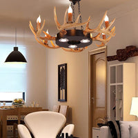 6-Light Antler Chandelier Light Farmhouse Brown Resin Pendant - Rebooters