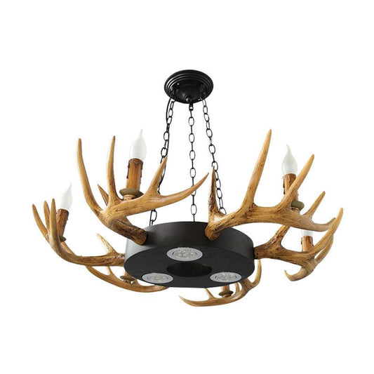 6-Light Antler Chandelier Light Farmhouse Brown Resin Pendant - Rebooters