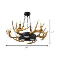 6-Light Antler Chandelier Light Farmhouse Brown Resin Pendant - Rebooters