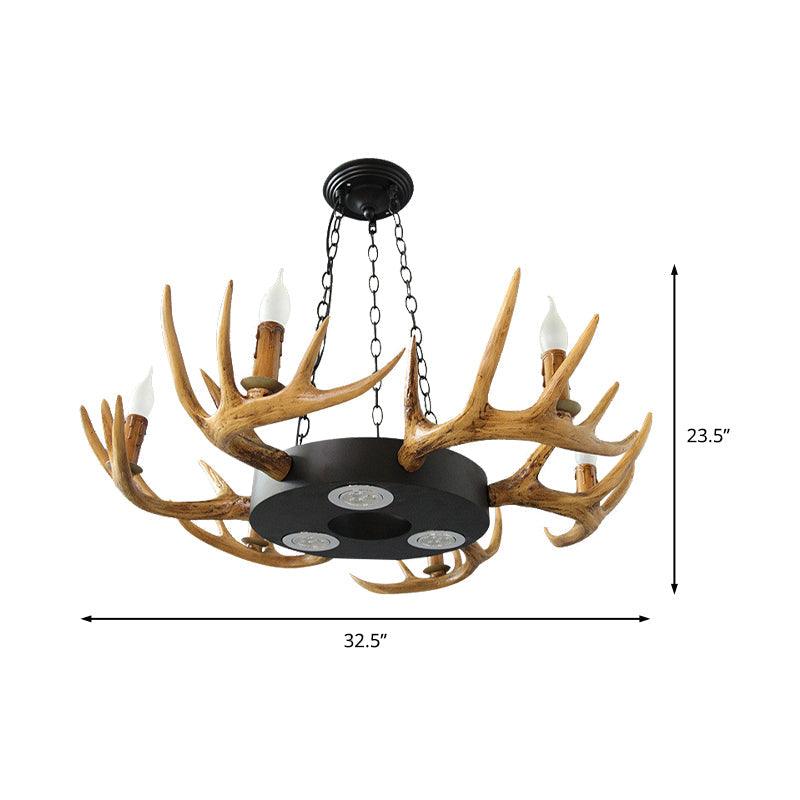 6-Light Antler Chandelier Light Farmhouse Brown Resin Pendant - Rebooters