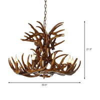 9 Lights Resin Chandelier Lamp Antler Shape Down Lighting - Rebooters