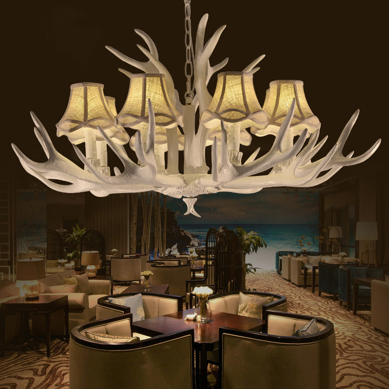 8 Heads Resin Chandelier Rustic Style White Cone Shade Pendant Light - Rebooters